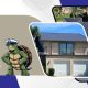 Professional banner for East Lake Metals titled "Durable Coastal Roofing Solutions," featuring aerial and side views of high-performance standing seam metal roofs and a turtle mascot to illustrate Armored Coast Roofing in Florida.