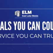 A professional brand banner for East Lake Metals, a trusted metal supplier for construction projects, featuring the slogan "Materials You Can Count On. Service You Can Trust."